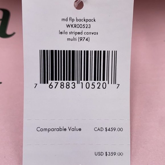 NWT Kate Spade1 - Leila Striped Canvas Pebble Leather Medium Flap Backpack8.4 - Picture 13 of 13